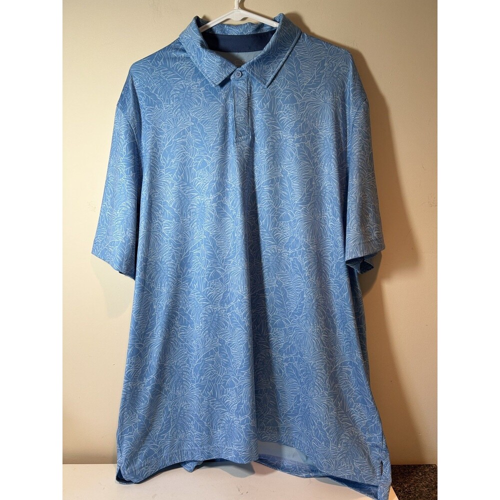 Vineyard Vines Performance Polo Shirt Men XL Blue/White Leaves Golf Stretch -EUC